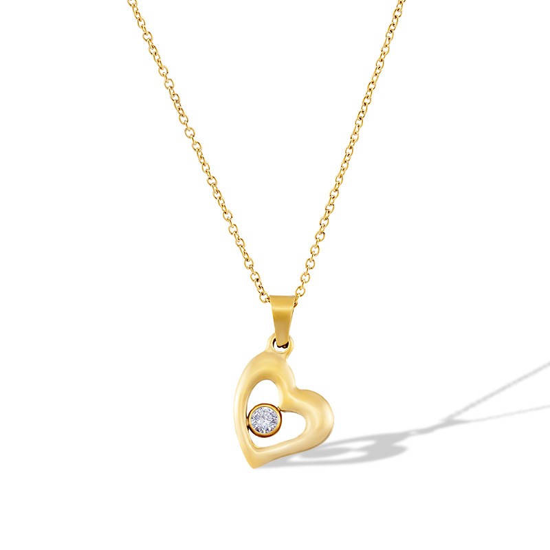 Hollow Heart Inlaid Zircon Necklace Elegant Daily Clavicle Chain For Women