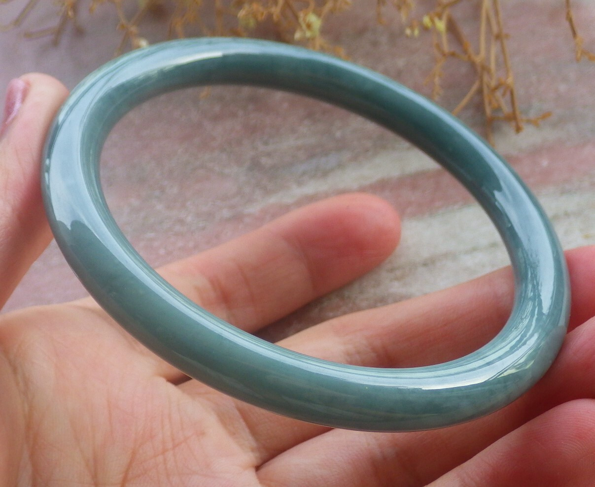 Video Certified Green Natural A JADE Jadeite Circle Bangle Bracelet 61mm 202367