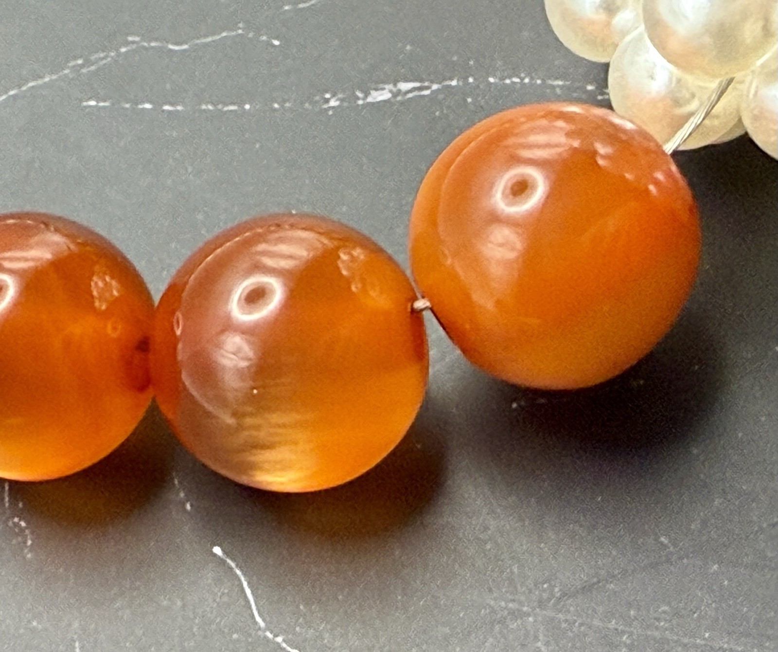 Chico’s Orange Pearl Crystal Pave Ball Chunky Statement Necklace C 1946 18-22″