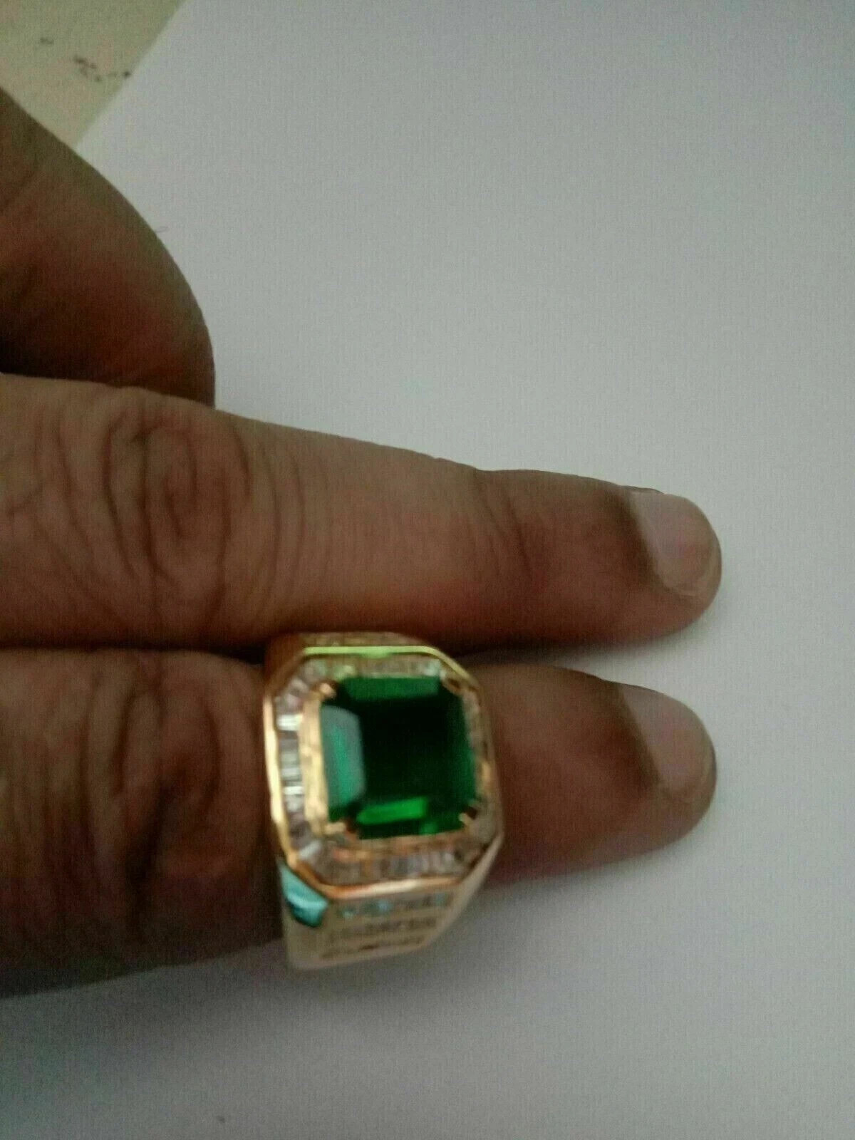 4Ct Cushion Lab-Created Emerald Men’s Wedding Halo Ring 14K Yellow Gold Plated