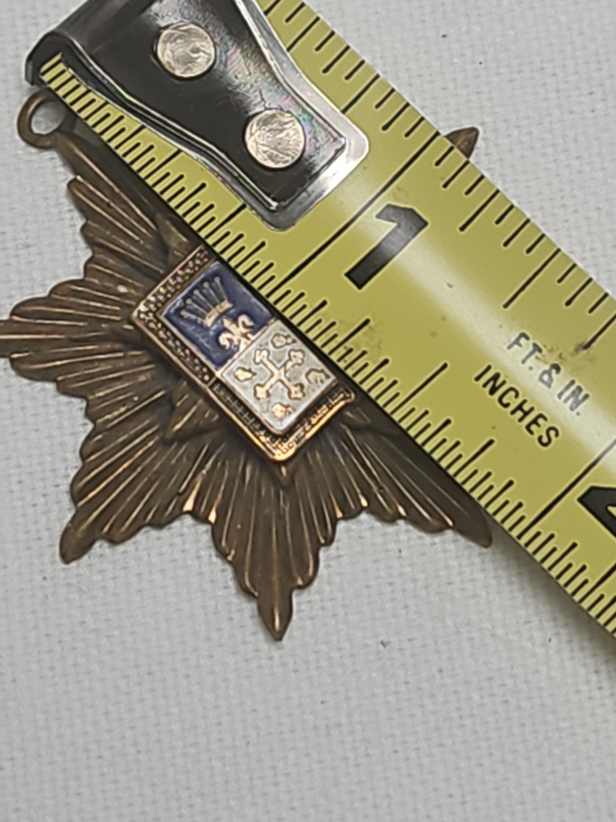 Coat of Arms France 8 Pointed Star Brass Blue and White Enamel Pendant