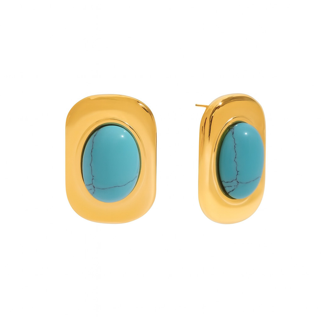 ZARD Turquoise Crystal Gem Chunky Stud Earrings in 18k Gold