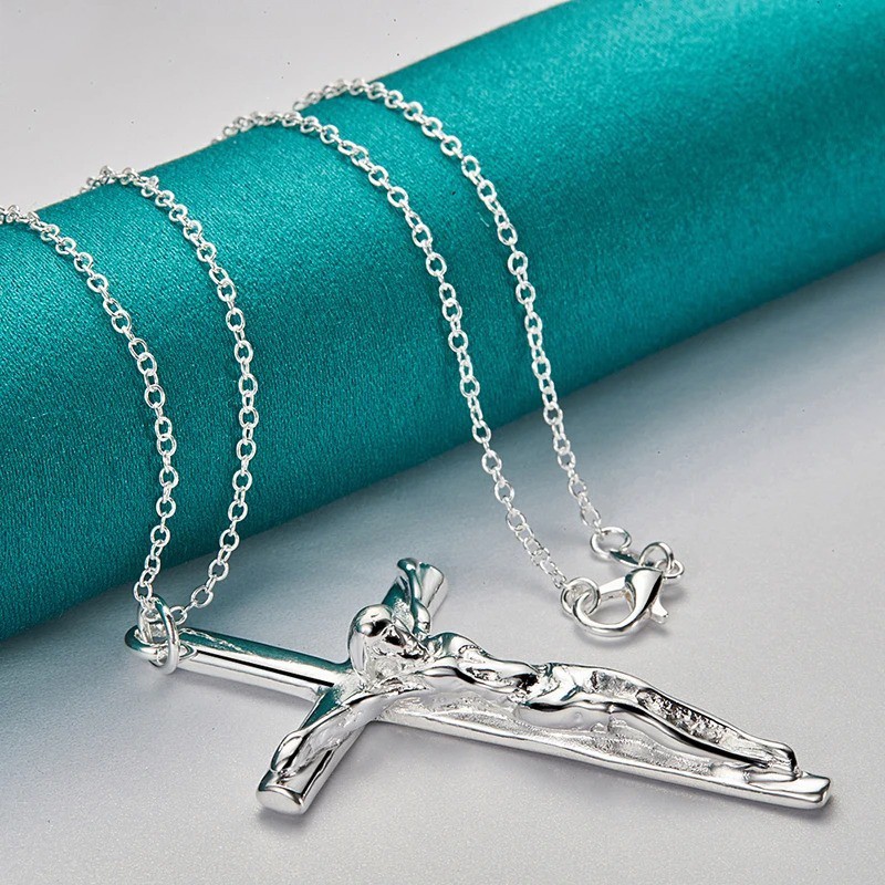 925 Sterling Silver Jesus Cross Pendant Necklace Men Women 16-30 Inch Chain