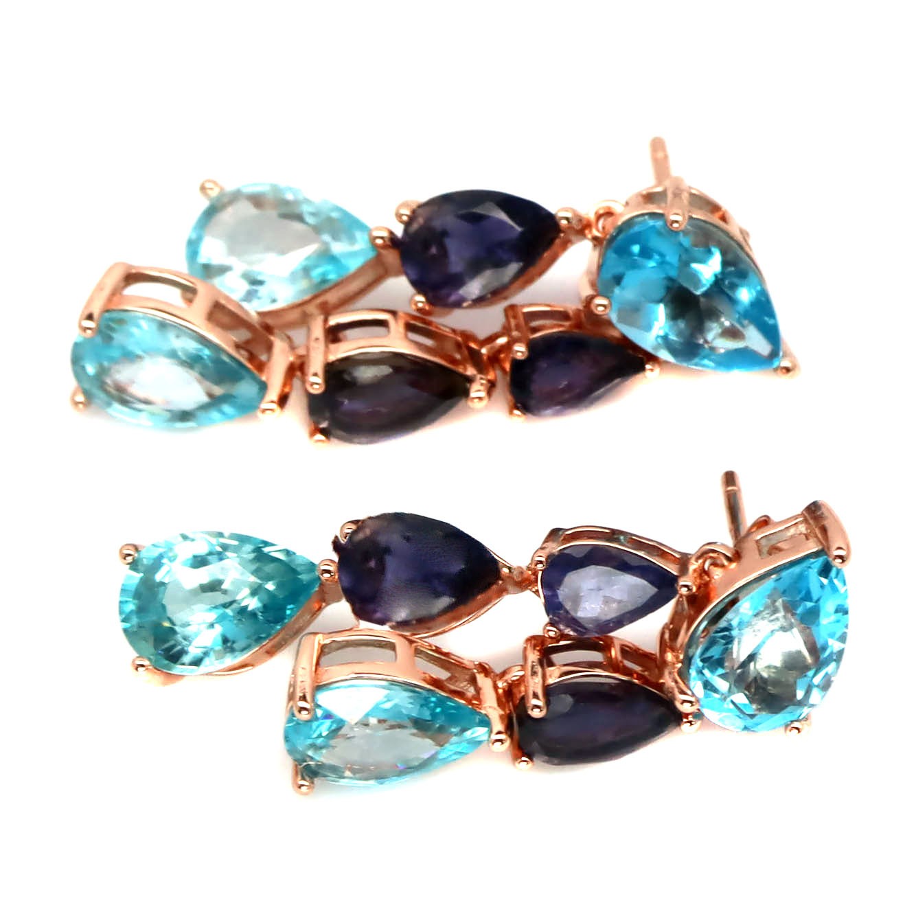 925 Sterling Silver 6 x 9 MM. Sky Blue Topaz Zircon Iolite Earrings