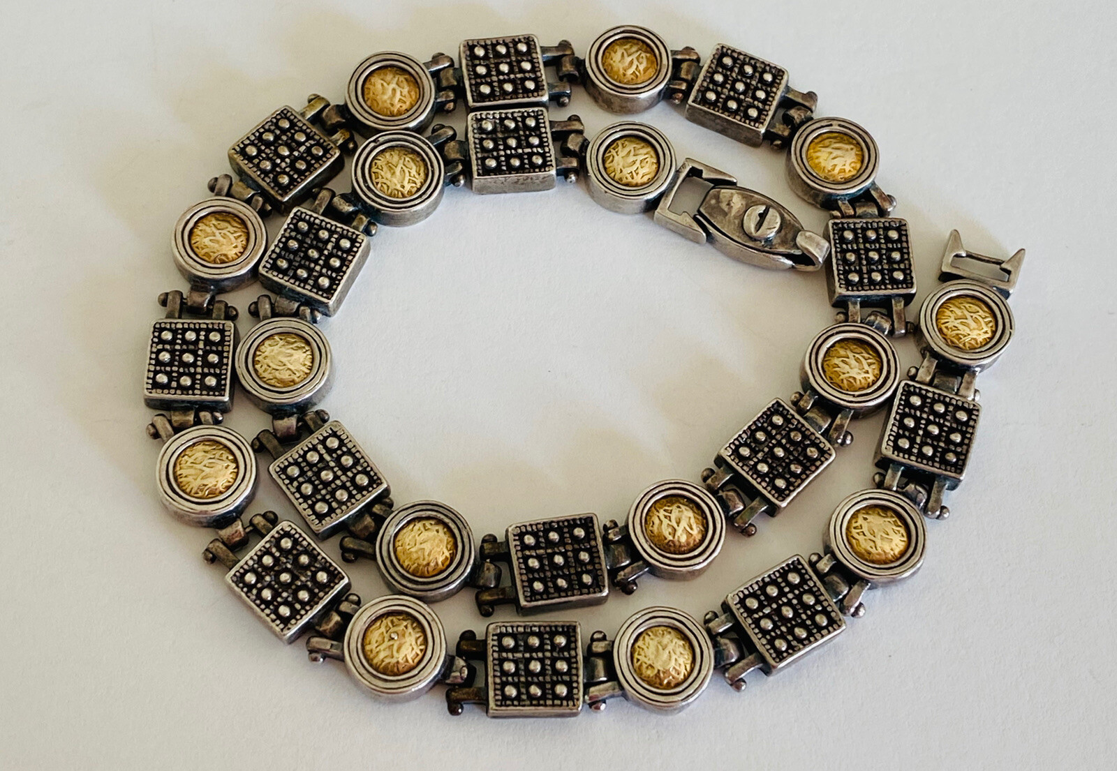 Vintage Anatoli Sterling Silver Round Square Link Chain Choker Necklace 45-Grams