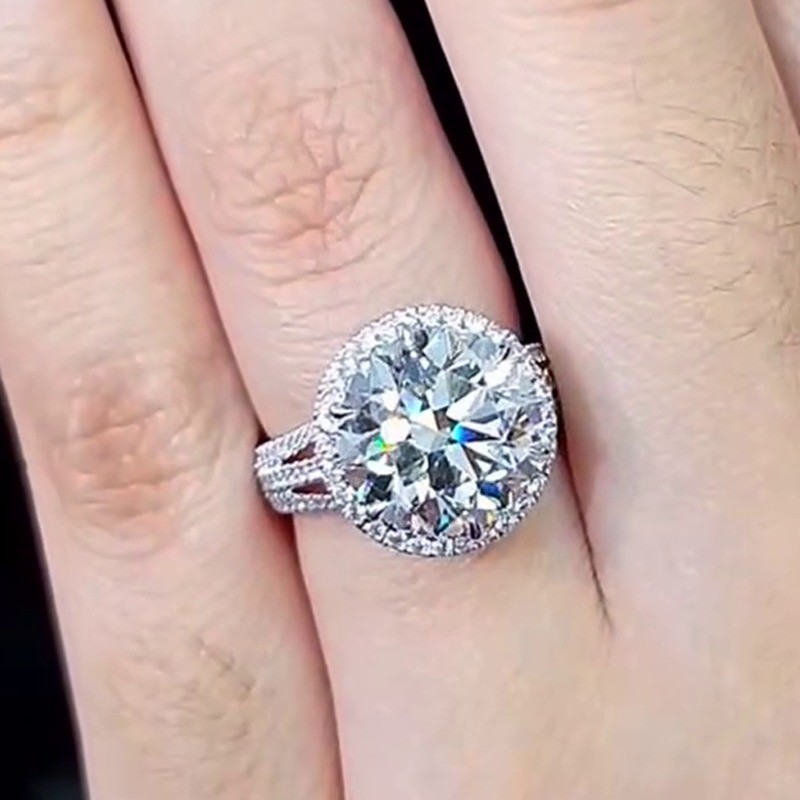 4.2TCW Round Cut Moissanite Three Row Halo Engagement Ring 14K White Gold Plated