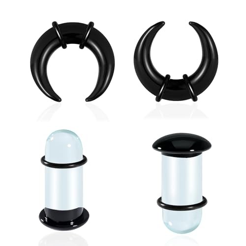 Single Flare Glass Ear Gauges Stretching Kits 2PCS C-Shape Septum 6mm Black
