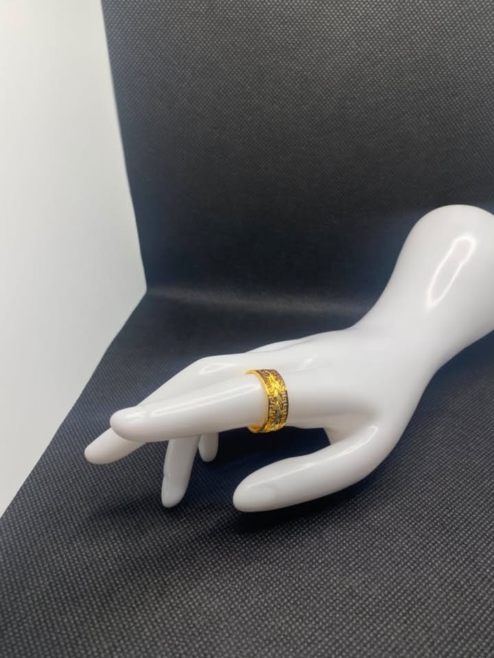 Women Gold Ring Size 18 Greek Key Band Statement Ring Vintage Fashion Jewelry