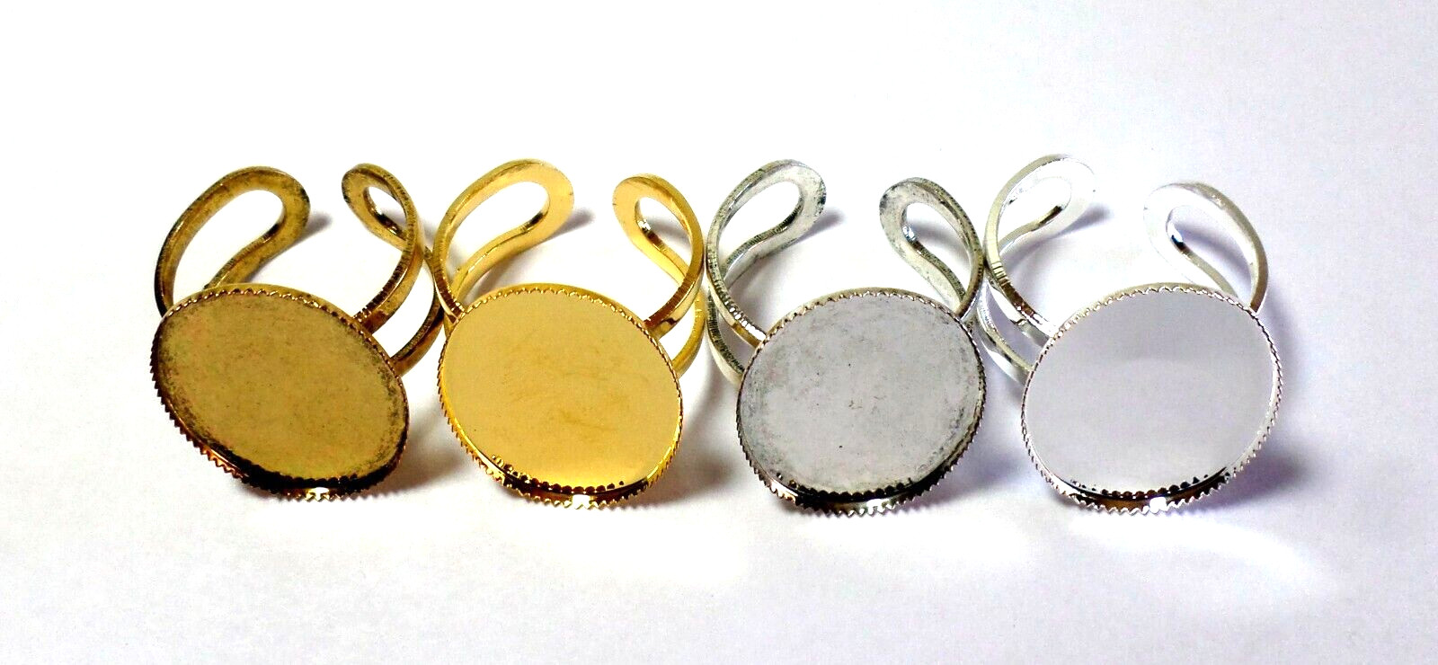 4 Different Colors of 25x18mm Sturdy Adjustable Ring Settings, All Very Nice
