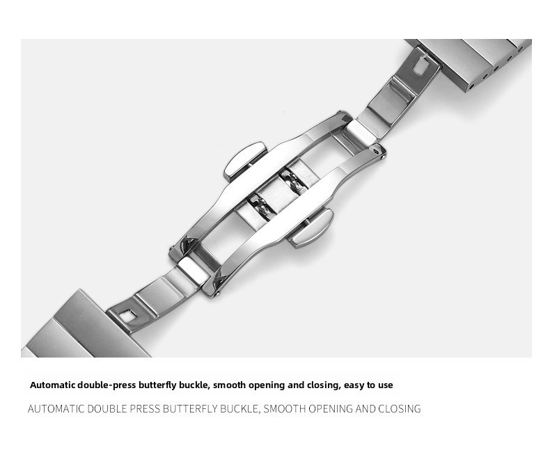 One Bead Solid Stainless Steel Watch Band Metal Butterfly Clasp Bracelet 16-22mm