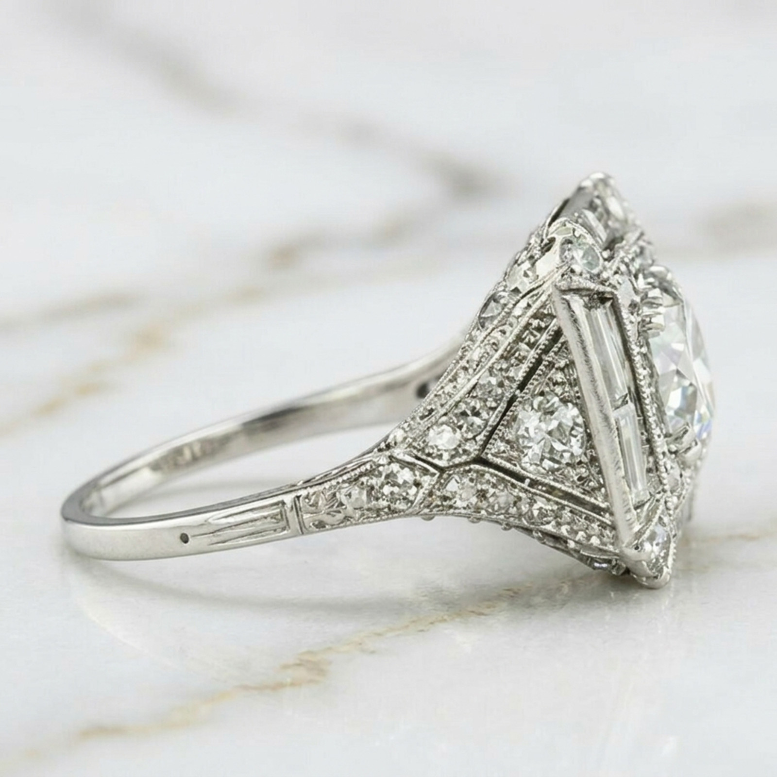 14K Gold Art Deco Double Halo Old European Cut Lab Created Diamond Wedding Ring
