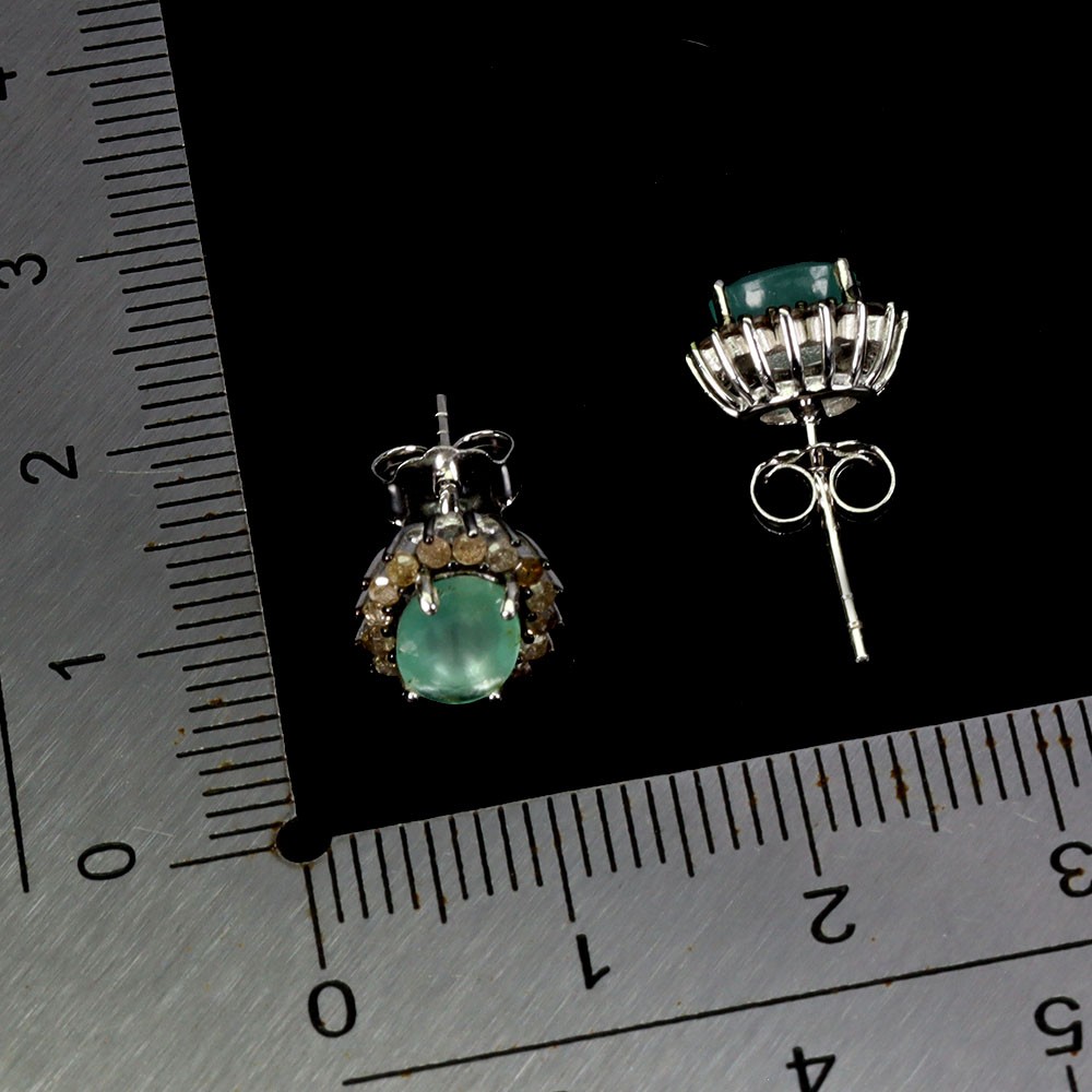 925 Sterling Silver Earrings Oval Emerald 6x5mm Diamond 32pcs Gemstone Jewelry