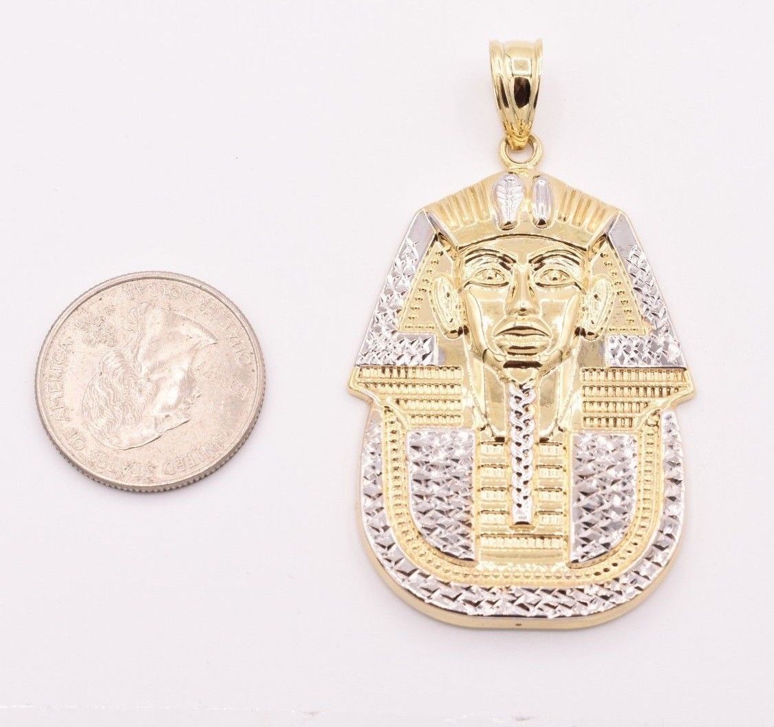 2.5″ Pharaoh Egyptian King Diamond Cut Pendant Real 10K Yellow White Gold