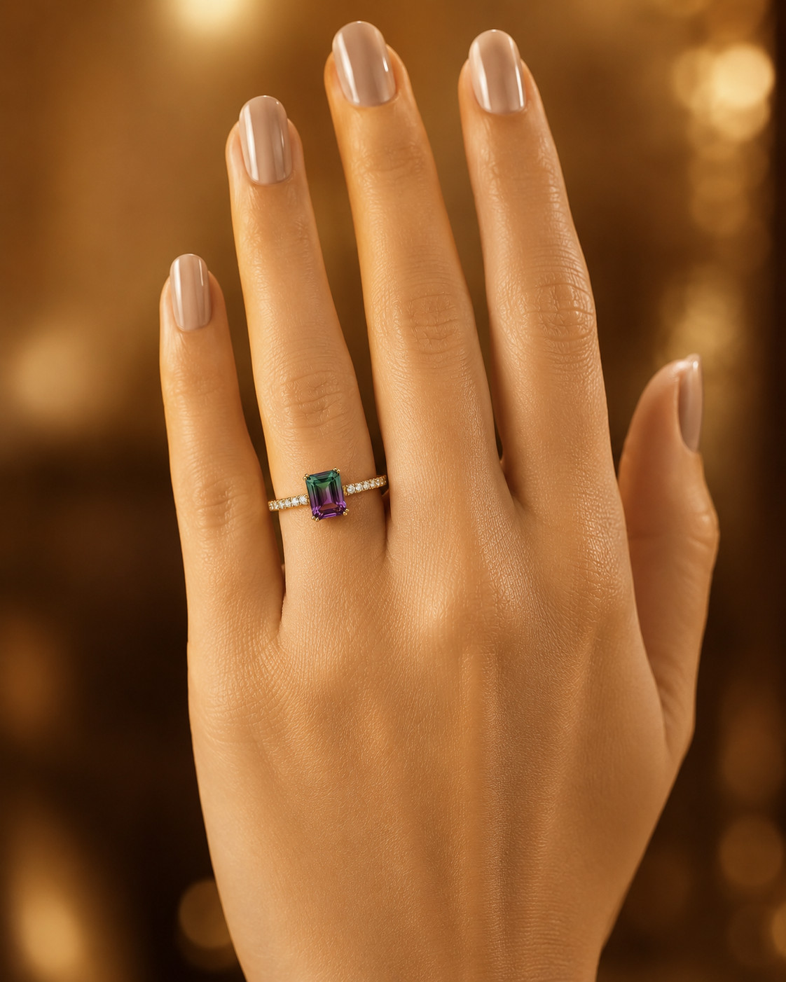 Lab Created Watermelon tourmaline Ring, Base Metal: Brass Finish: Gold Plated