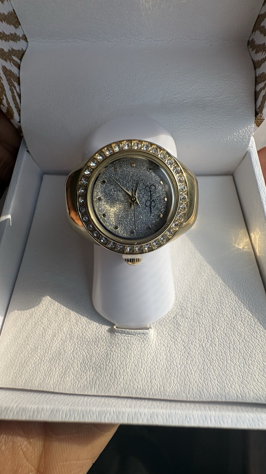 Jessica Simpson Women’s Gold Adjustable Ring Watch-Crystal Bezel,NEW gold tones