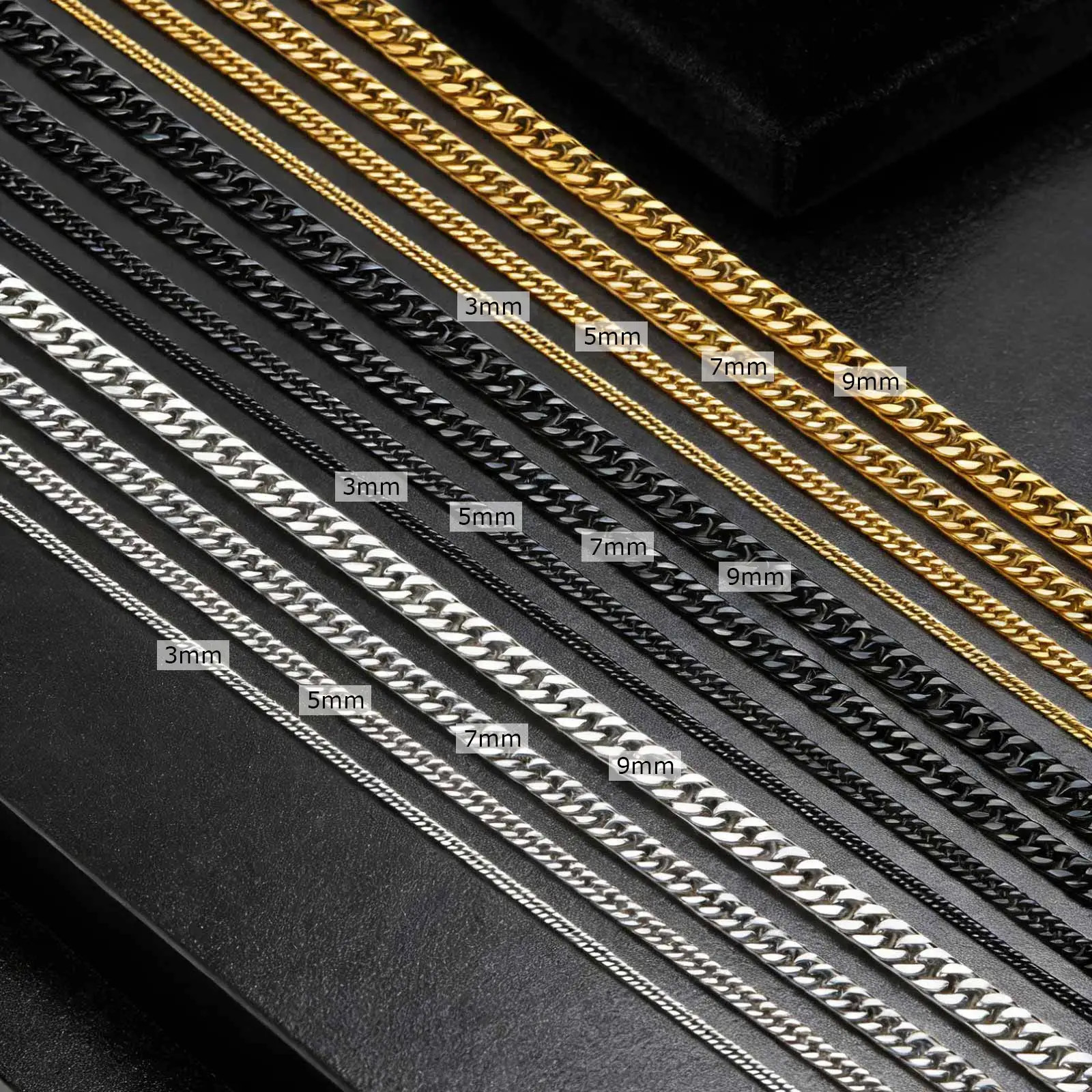 Punk Classic 3/5/7/9mm Width Cuban Chain Stainless Steel Necklace for Men Male H