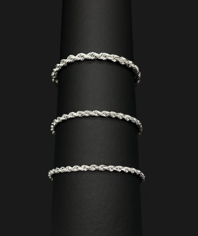 14k White Gold 7″ Solid Diamond Cut Rope Chain Bracelet 2.25mm 2.3 Grams