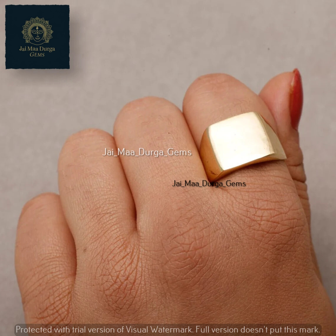 Pure Solid Brass Signet Ring, Flat Square Gift Band, Men Women Unisex Jewelry