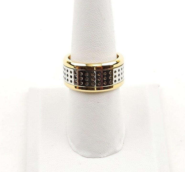 Stainless Steel 2 Tone Silver & Gold IP Textured Wide Band Spinner Ring