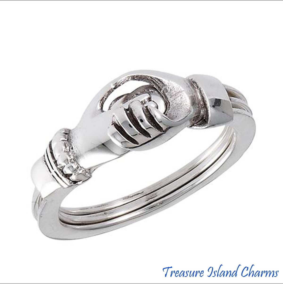 Gimmel Gimmal Claddagh Hands Heart 925 Sterling Silver Ring Opens Size 5,6,7,8,9
