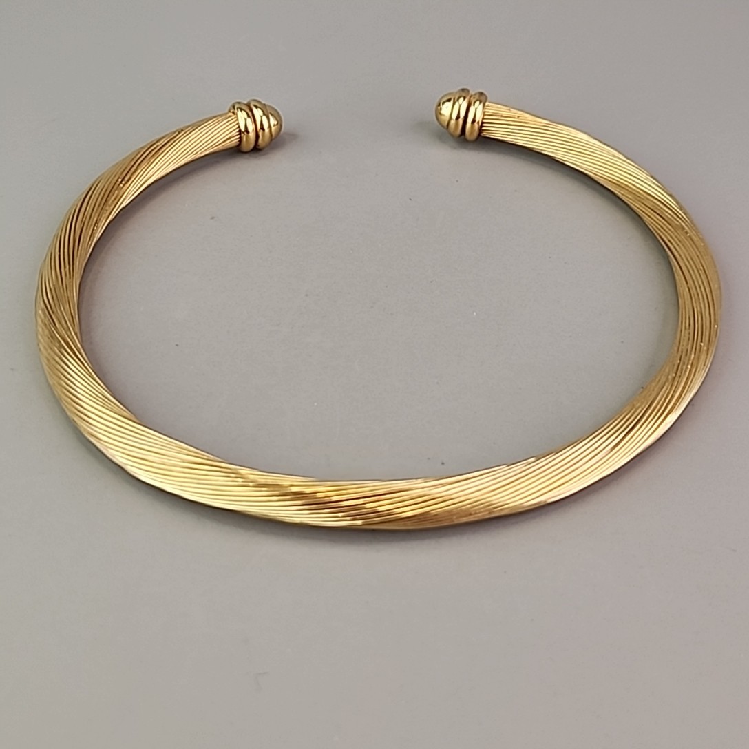 Vintage Wire Cable Torque Necklace Gold Tone Modernist Collar Rolled 14.5″