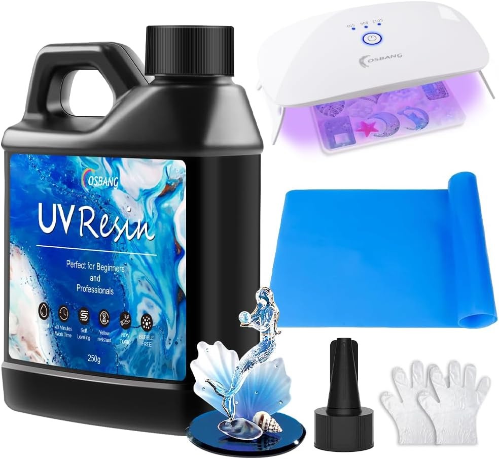 UV Resin Kit 250g with Light – Clear Hard Type for Jewelry DIY Crafts Decor