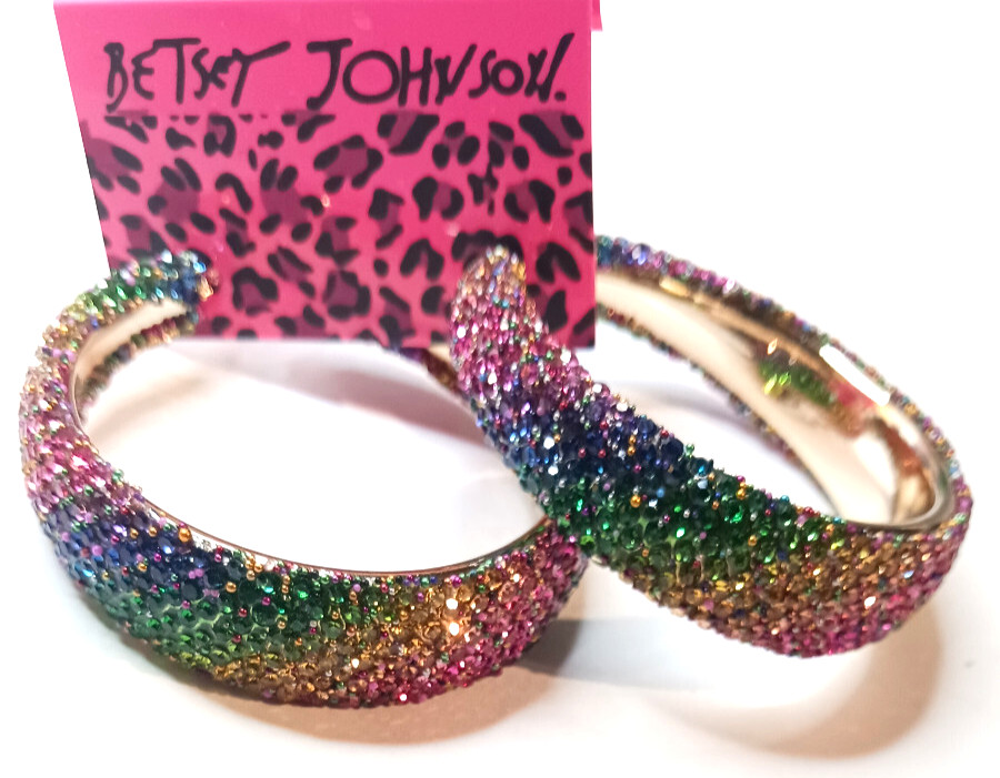 Big Exciting RAINBOW Ombre HOOP Colorful Betsey Johnson Earrings