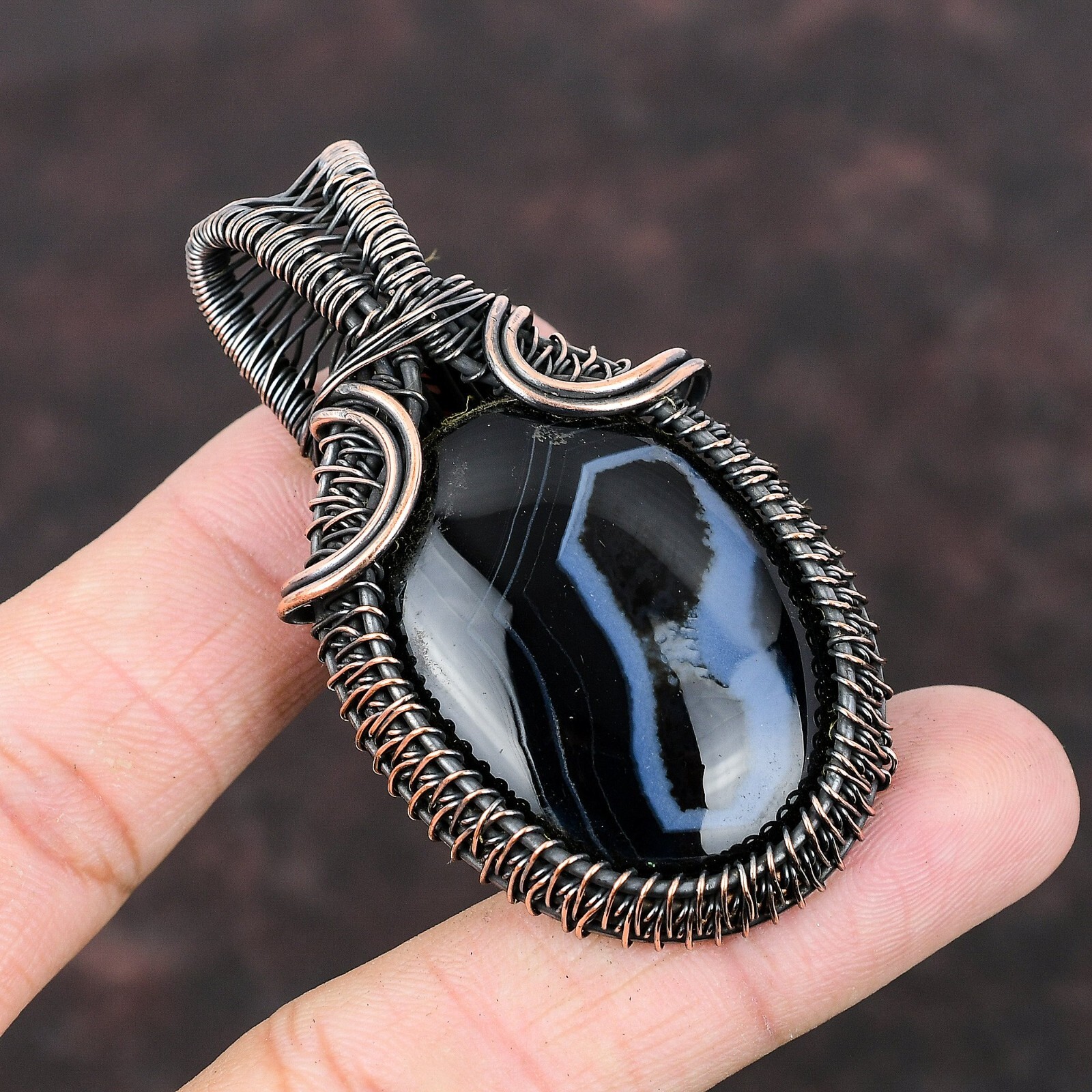 Sardonyx Gemstone Jewelry Copper Gift For Friend Wire Wrapped Pendant 2.56″