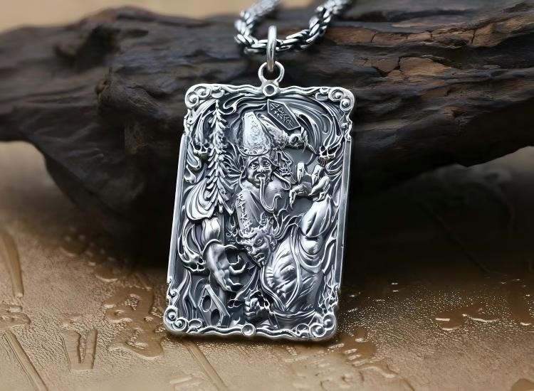 Pure 999 Fine Silver Ghosts of Impermanence Amulet Oblong Pendant 31-32g 55*30mm