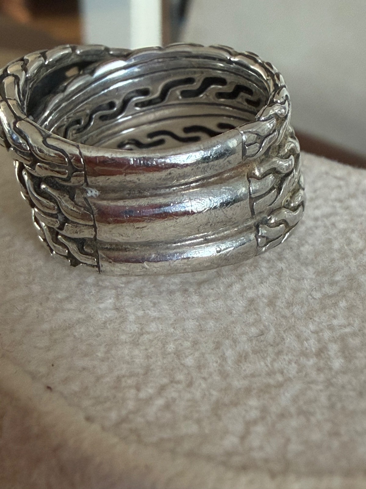 John Hardy-Ring-Sterling Silver–Classic Chain-Wrap- Size 7–Signed-Preowned