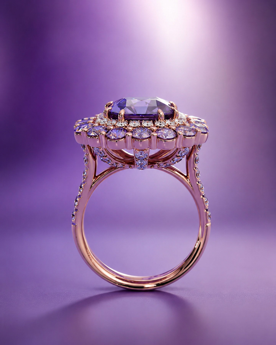 4.50Ct Natural Amethyst & Diamond Wedding Gift Ring 14K Rose Gold ( Import Free)