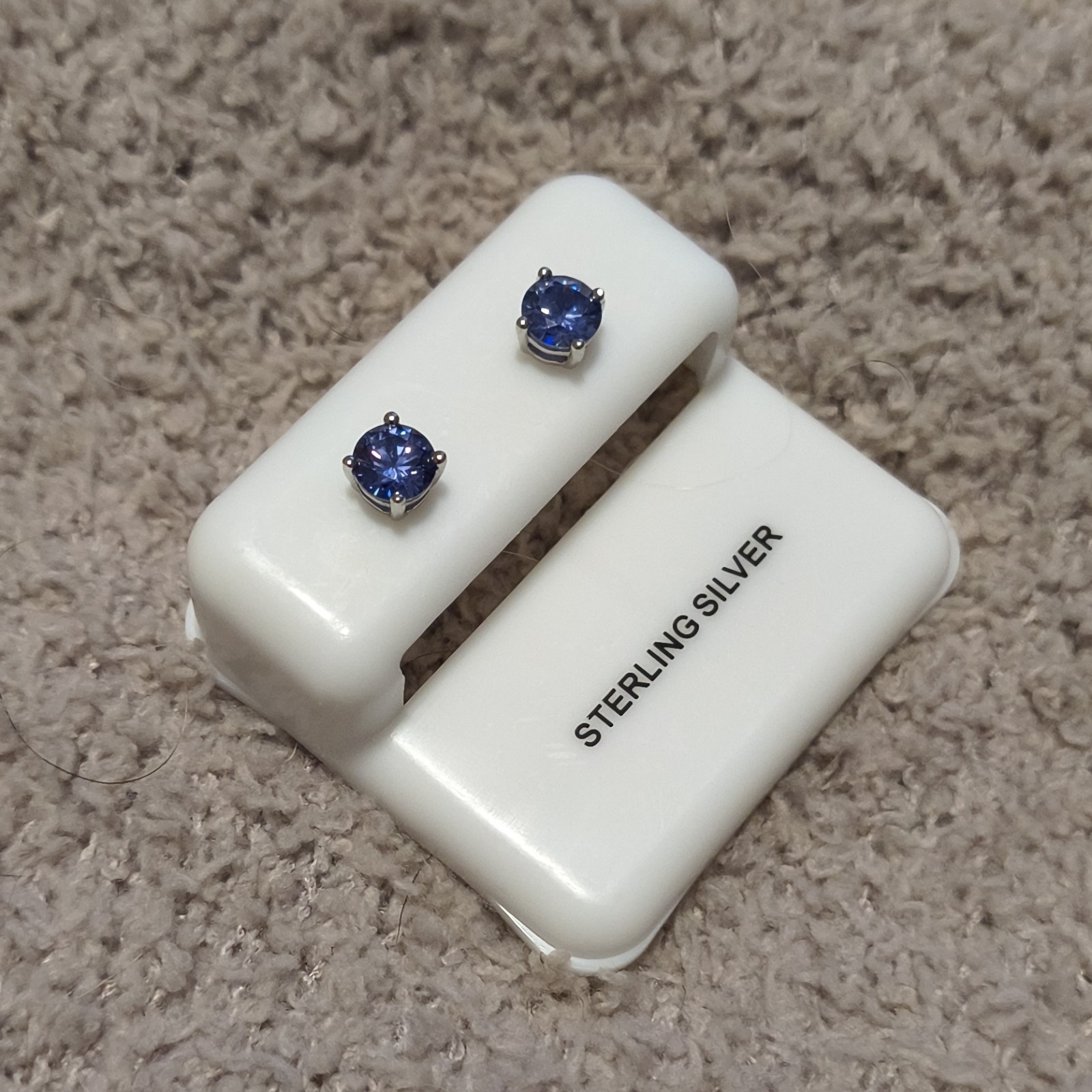Blue Tanzanite Round Stud Earrings Sterling Silver Prong Set Butterfly Push Back