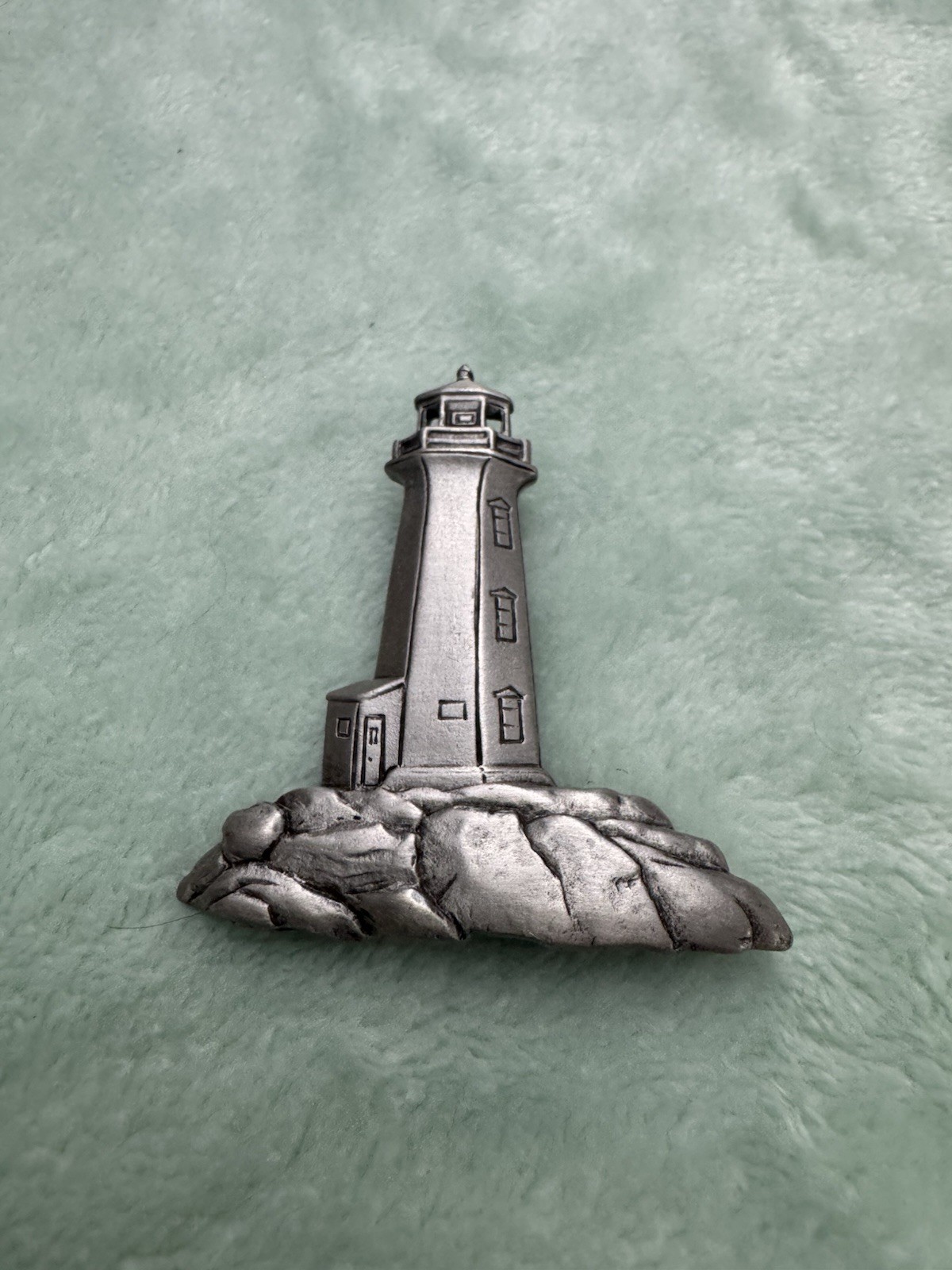 Vintage JJ Lighthouse Brooch Pin Brush Silver Tone Pewter Nautical ￼