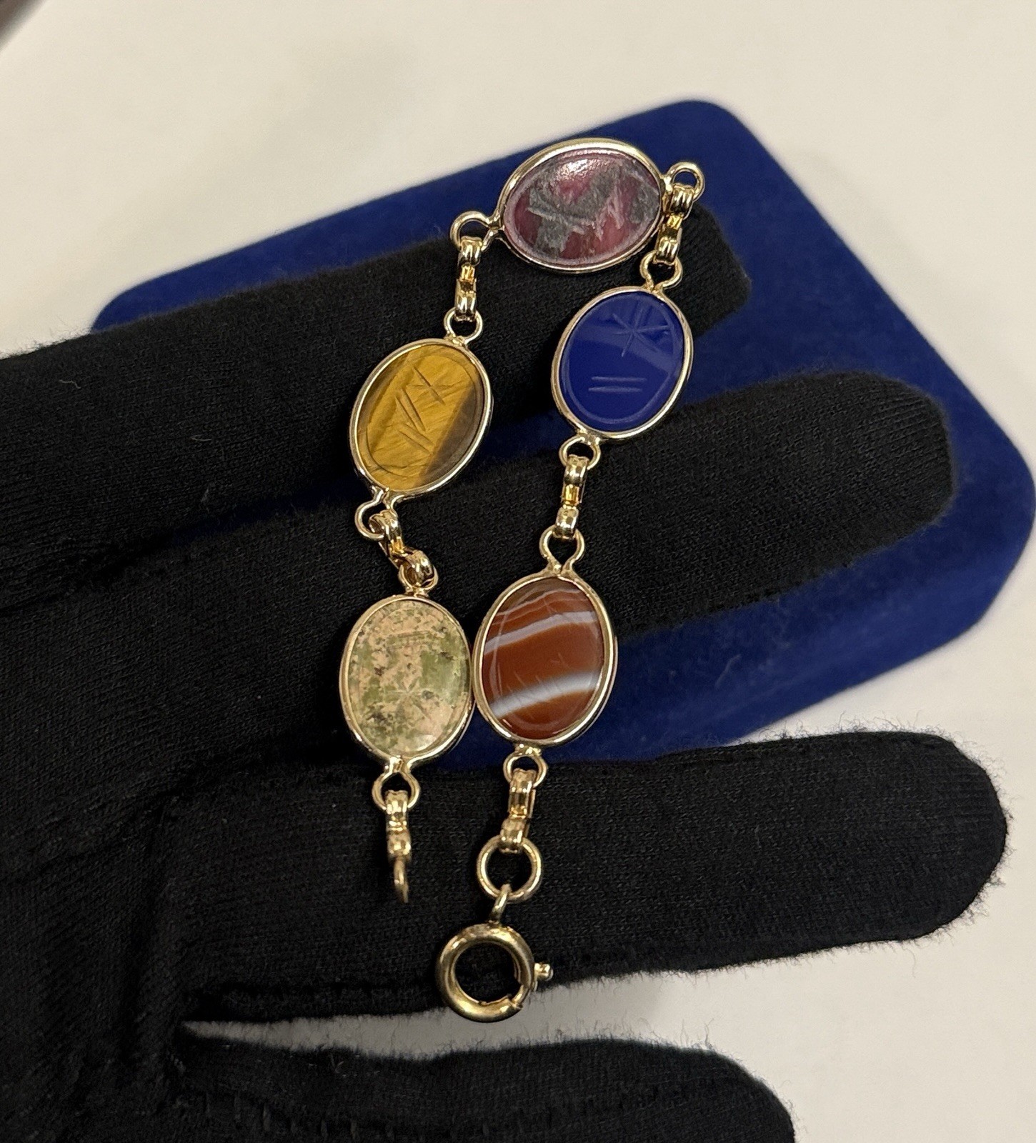 13.7g Elegant 12k Gold Filled 7” Scarab Bracelet Gemstone Victorian Gf 13.3mm