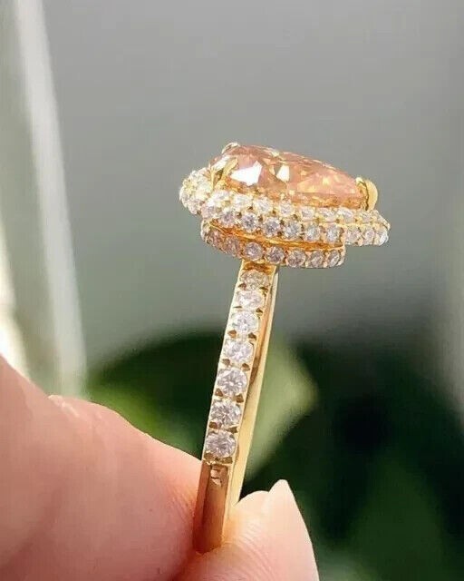 2Ct Pear Cut Simulated Citrine Engagement Halo Ring 14k Yellow Gold Plated