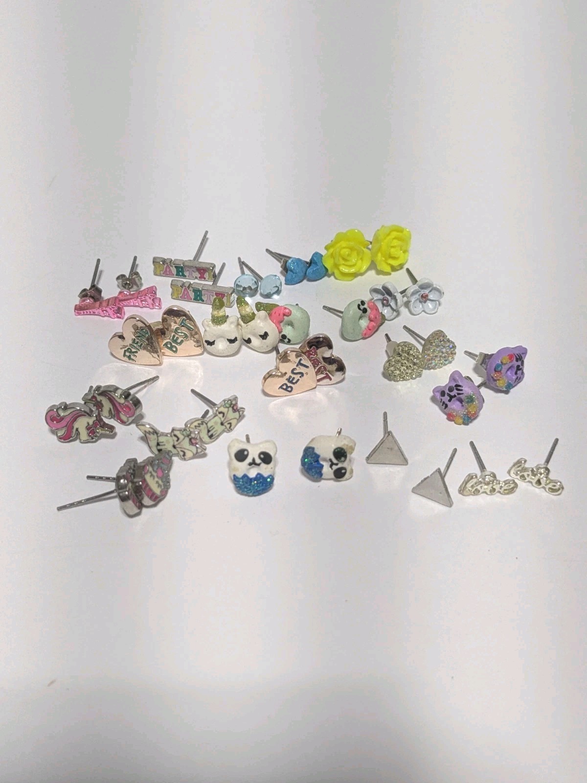 Variety Lot Of Small Stud Earrings. 18 Pairs. Little Girl Themed. Whimsical.