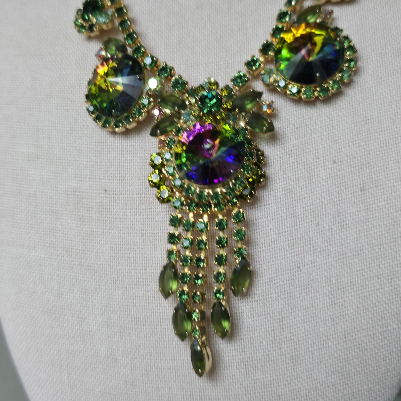 Vintage Juliana Necklace Watermelon Rivoli Rhinestone Tassel Please READ