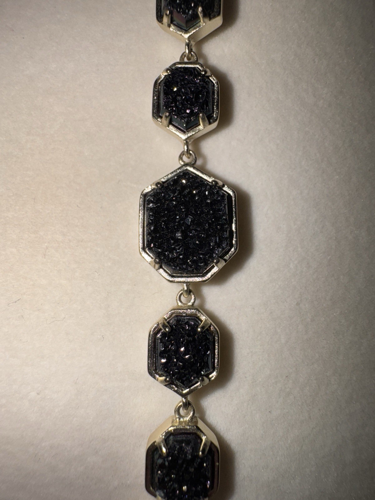 Kendra Scott Y Drop Adjustable Slider Necklace 20”with Multiple Black Drusy