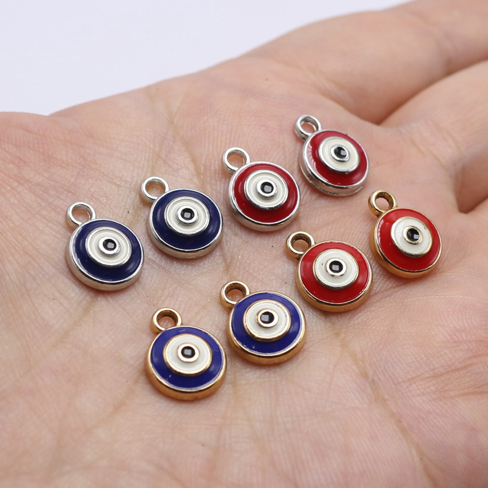 Craft DIY 10mm Evil Eye Charms – Alloy Enamel Red & Blue Protection Pendants