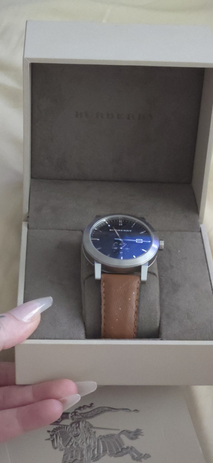 Burberry BU9905 The City Swiss Sapphire Black Dial Brown Leather Box Papers