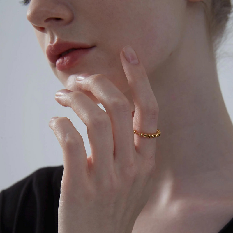 Dainty Gold Bead Fidget Spinner Ring in 925 Sterling Silver