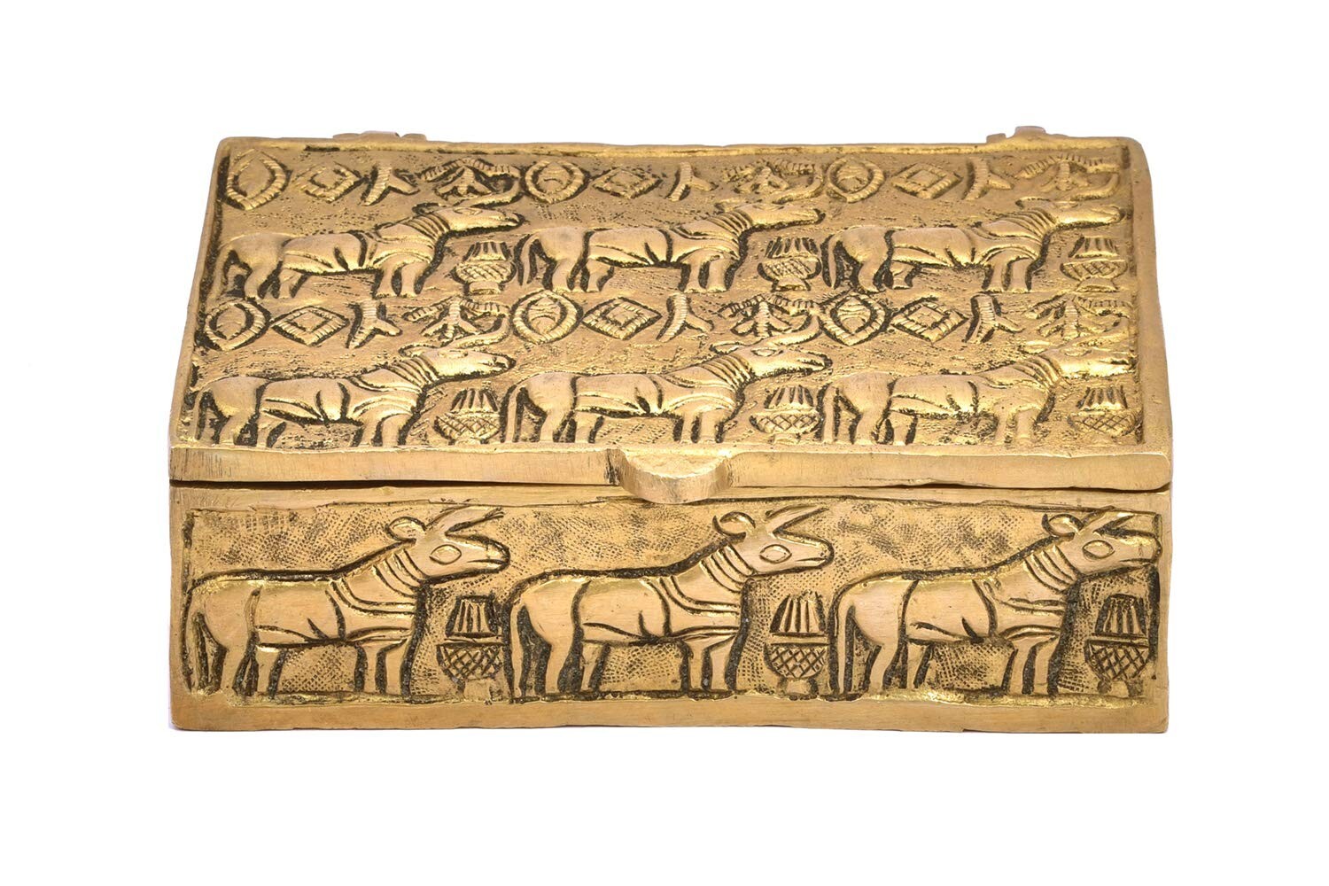 Handcrafted Vintage Style Brass Mohenjo Daro Jewelry Storage Box Pack of 1 Pcs,