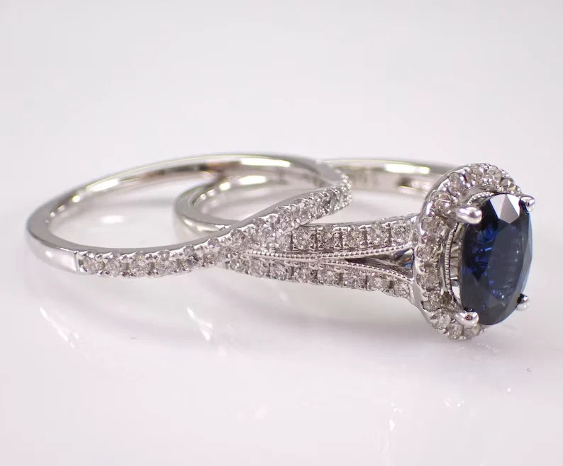 3.50 Ct Oval Cut Natural Sapphire Diamond Engagement Ring 14K Solid White Gold 5