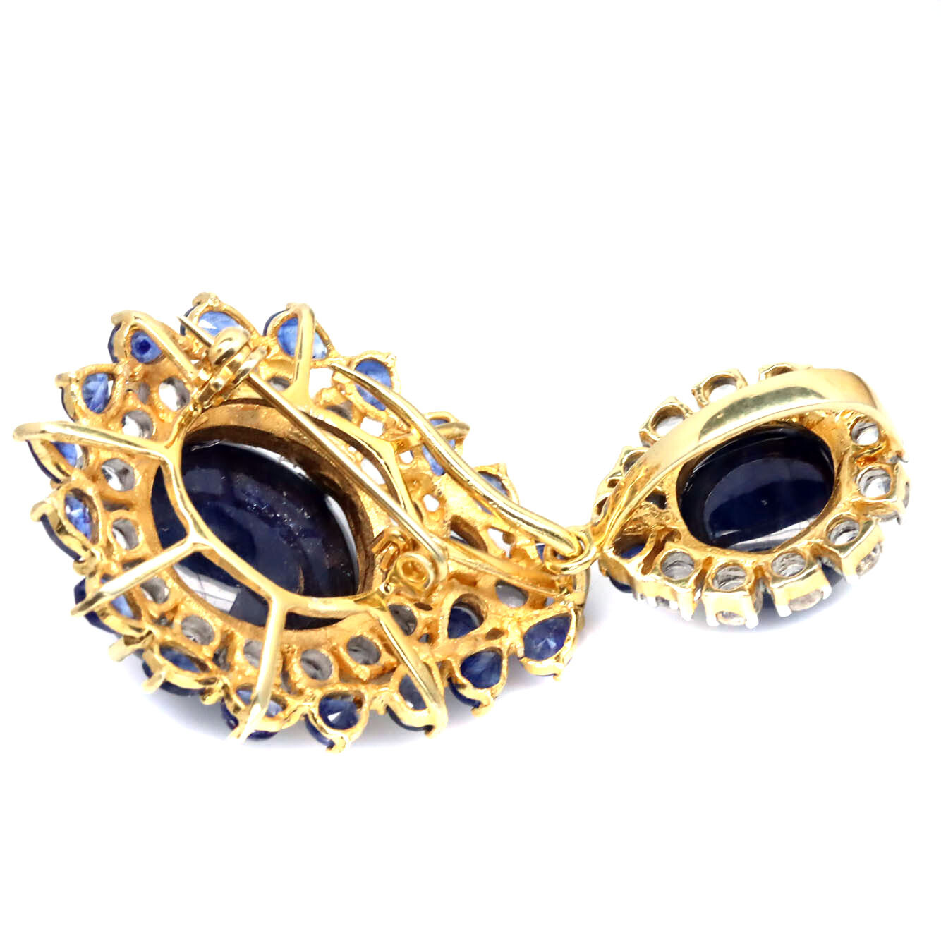 925 Sterling Silver Blue Sapphire & White Zircon Two Tone Brooch/Pendant