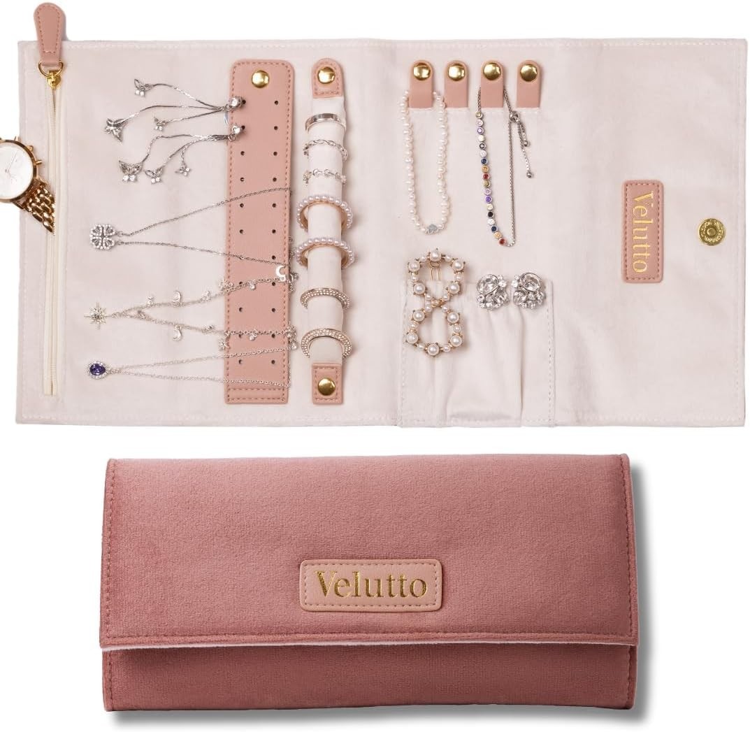 Velvet Travel Jewelry Organizer Bag Anti-Tangle Foldable Roll Case + Eye Mask !!