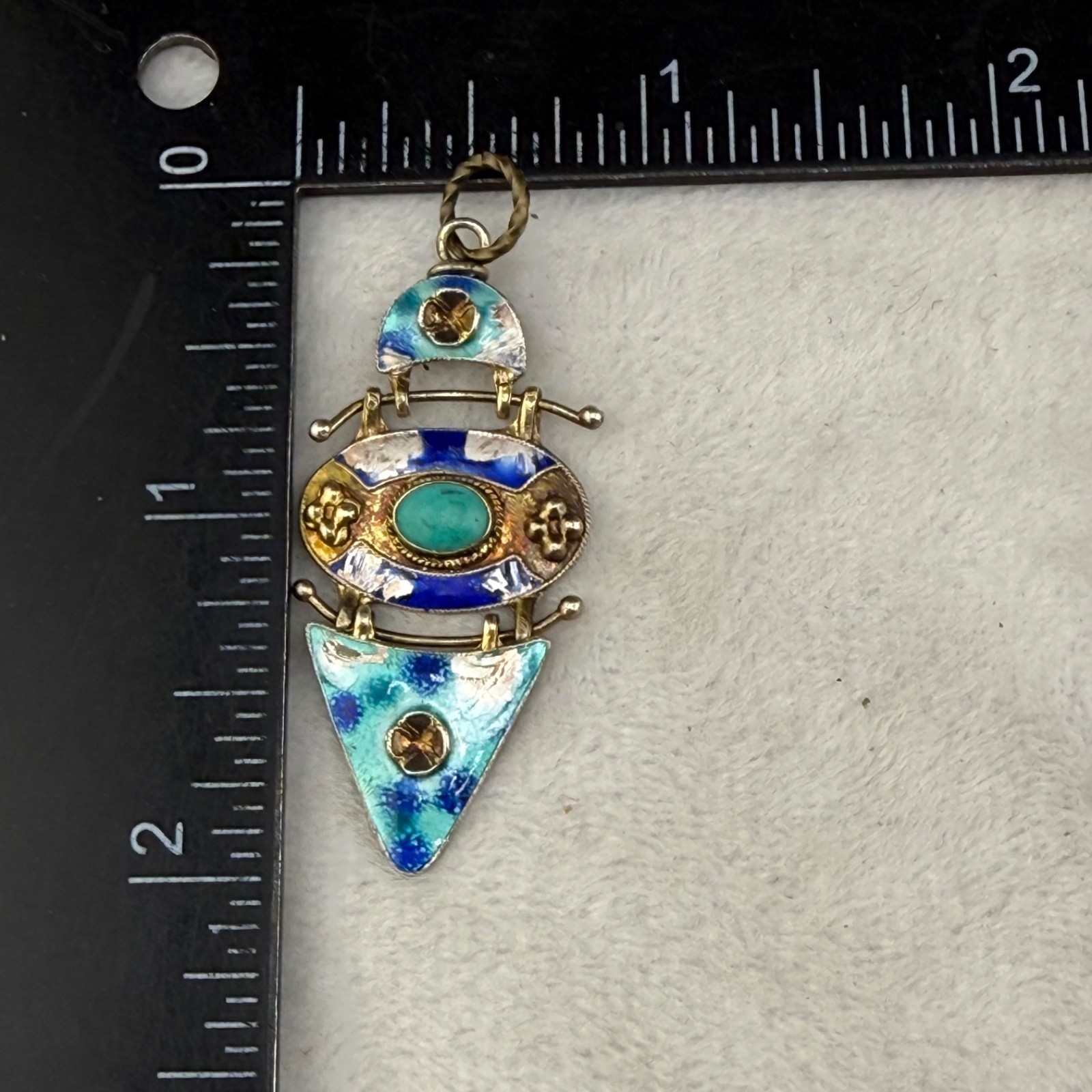 Vintage Chinese Export Pendant Sterling Silver Blue Enamel