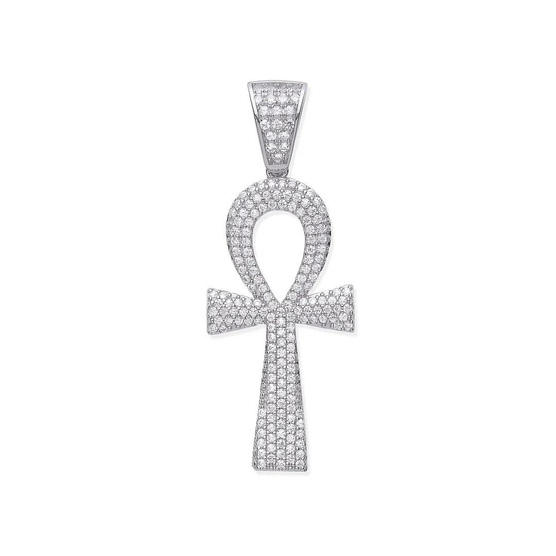Ankh Cross Pendant Sterling Silver CZ Key of Life Womens Jewellery