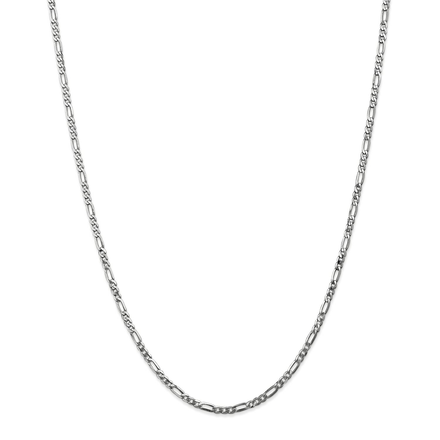 14k White Gold 2.75mm Solid Flat Figaro Link Chain w/ Lobster Clasp 16″ – 24″