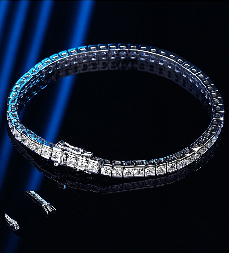 Ladies Princess Cut 0.35ct MOISSANITE Tennis Chain Bracelet SOLID 925 Silver