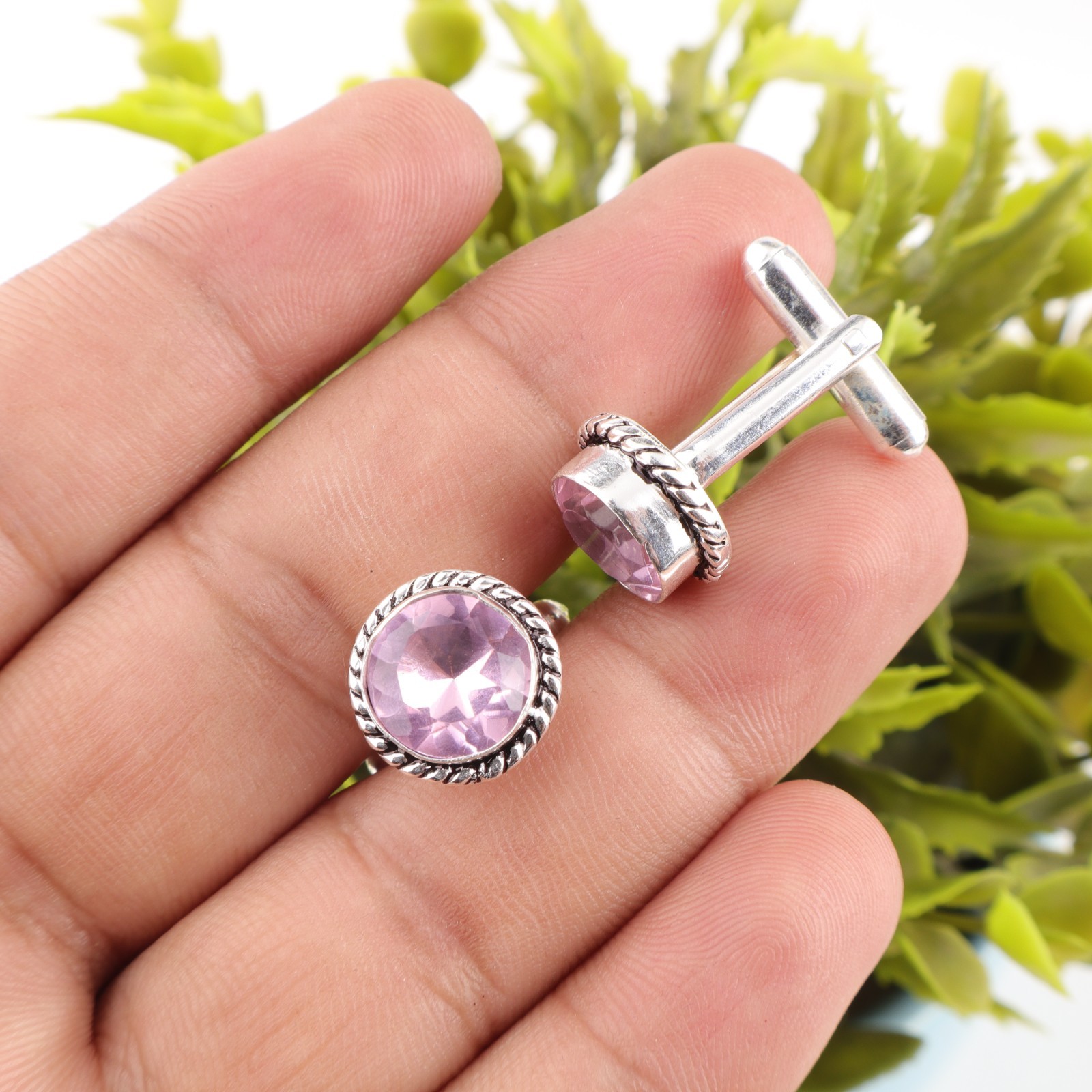 Pink Morganite Gemstone 925 Sterling Silver Men’s Cufflinks Jewelry Gift For